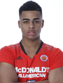 Mar 29, 2014; Chicago, IL, USA; McDonalds High School All American guard D'Angelo Russell (3) poses for photos on portrait day at the Marriott Hotel . Mandatory Credit: Brian Spurlock-McDonalds